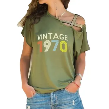 להתאמה אישית שנה וינטג 1970 ל-1990 הדפסה נשים חולצת נשים חולצת טי קיץ מזדמן לא סדיר להטות לחצות התחבושת מקסימום