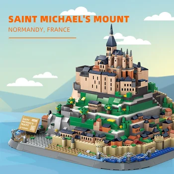 1392PCS Mont-Saint-Michel של צרפת אבני הבניין המפורסם בעולם האדריכלות לבנים ברחובות העיר להציג צעצועים, מתנות לילדים