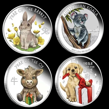 מודרני מלאכה יצירתיות מטבעות כסף של בעלי חיים חמודים אוסף האופנה מטבע זכרון ציור צבע קישוט קישוט הבית