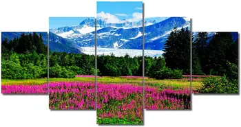5Pcs הטבע הקרחון לנו אלסקה ההרים פרחים יפים יער נוף פנורמי נוף מסגרות תמונות קיר הפוסטר אמנות