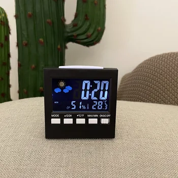 שעון מזג האוויר צבע מסך תצוגה דיגיטלית מד לחות שעון צבעוני מעורר לוח שנה מזג האוויר אלקטרוני שעון מעורר
