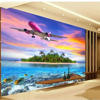 wellyu אישית קיר גדול צייר 3D HD העולם מתחת למים לאי מטוסים רקע קיר טפט הנייר דה parede