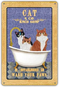 מצחיק שירותים ציטוט מתכת פח לחתום על אמנות קיר בעיצוב וינטג ' חתול & Co. סבון אמבט לשטוף את הידיים שלך לחתום על לשירותים בבית עיצוב מתנות