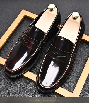 חדש עור אמיתי עסקי, מזדמן נעלי גרסה קוריאנית של הדוושה, פטנט נעלי עור, תחבורה נעליים