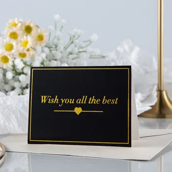 יצירתי פסטיבלים מאחל לך מכתב זהב בולטות כרטיסי ברכה שחור מקופל כרטיס יום הולדת לעסקים 14*9.5 ס 