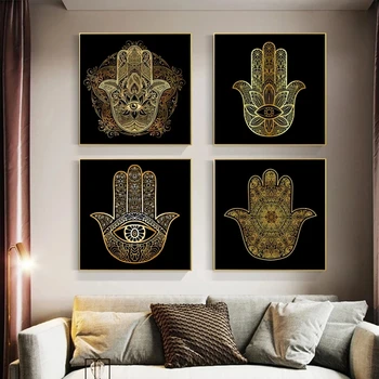 הזהב של יד חמסה פטימה וקטור פוסטרים, הדפסים על הקיר אמנות בד הציור דת Cuadros תמונות חדר עיצוב הבית